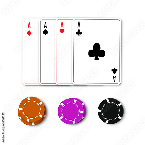 3D Casino chips and playing cards, vector illustration.