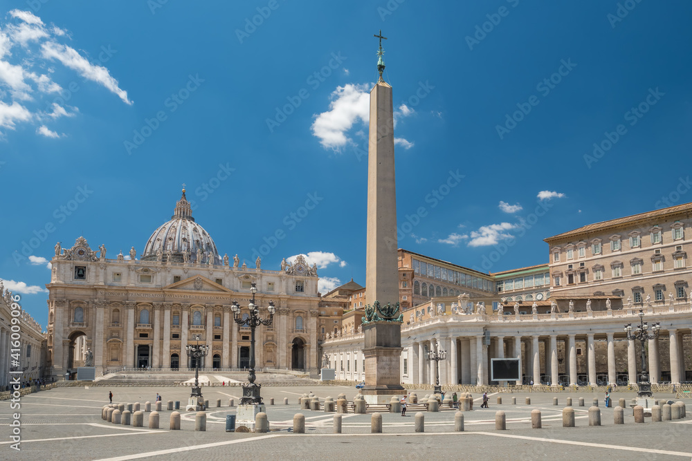 Empty St. Peter square in Vatican city center of Rome Italy