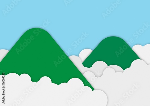 紙工作のような空と雲と山の背景