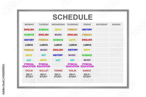 Stressful school schedule, isolated on white background