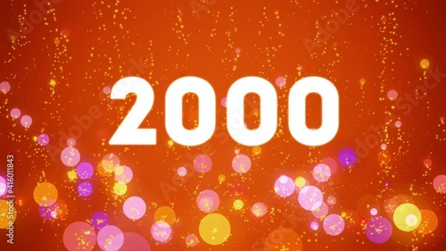 2k Counter in the style of the video social media: white font and red background. Celebration video introduction for the reaching 2000 subscribers, followers or likes. 