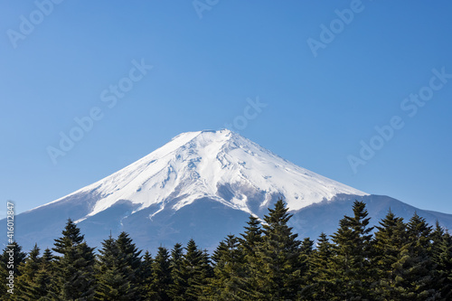 春の富士山と青い空と森 © Nobby Iwata