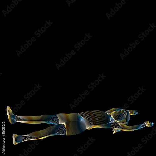 silhouette of a girl lies on a black background