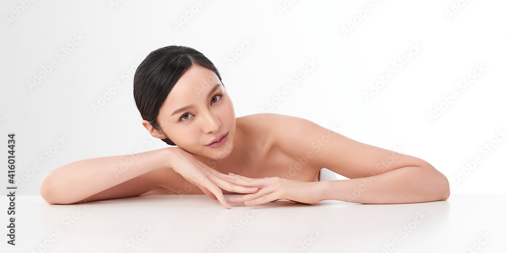 Beautiful young asian woman with clean fresh skin on white background, Face care, Facial treatment, Cosmetology, beauty and spa, Asian women portrait Beautiful young asian woman with clean fresh skin on white background, Face care, Facial treatment, Cosmetology, beauty and spa, Asian women portrait