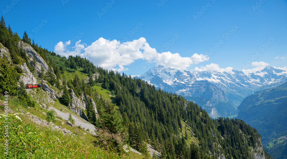 alpine landscape Schynige Platte, switzerland, with view to Bernese Alps