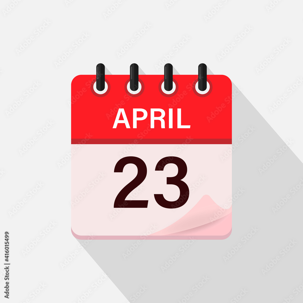April 23, Calendar icon with shadow. Day, month. Flat vector illustration. April 23, Calendar icon with shadow. Day, month. Flat vector illustration.