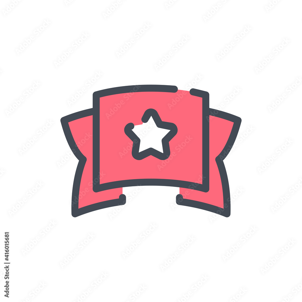 Winner ribbon with star color line icon. Award ribbon vector outline colorful sign. Winner ribbon with star color line icon. Award ribbon vector outline colorful sign.