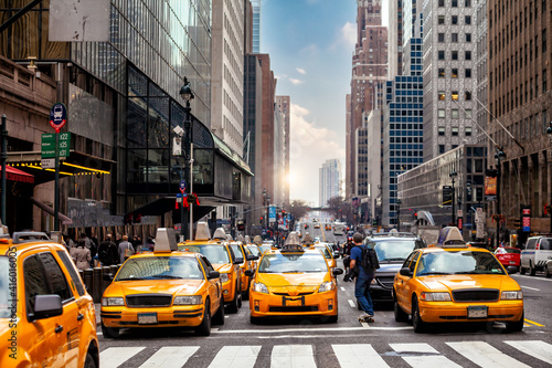 Fototapeta Yellow Taxi in Manhattan, New York City  in USA