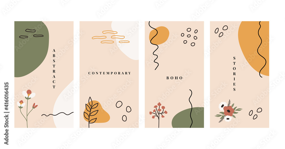 Contemporary floral stories. Abstract minimal set with nature elements and flowers. Summer sketch, vector art Contemporary floral stories. Abstract minimal set with nature elements and flowers. Summer sketch, vector art