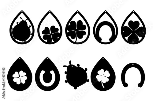 Good luck black symbol silhouettes. Earrings cut files templates. Basis graphics on white background