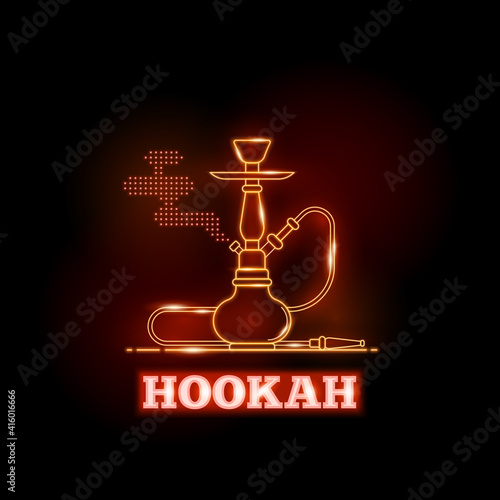 Vector hookah neon signs on black background