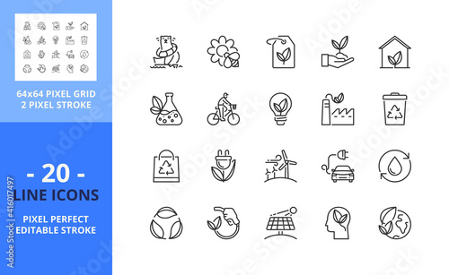 Line icons about ecology. Pixel perfect 64x64 and editable stroke