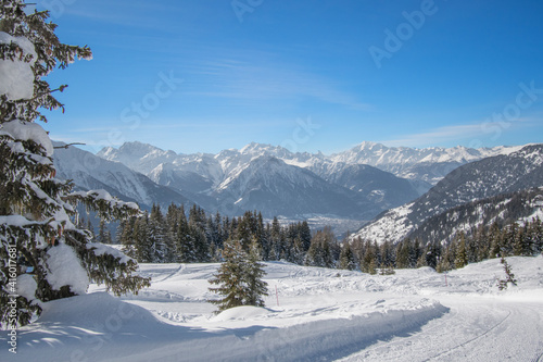Beautiful snowy landscape in the Swiss Alps