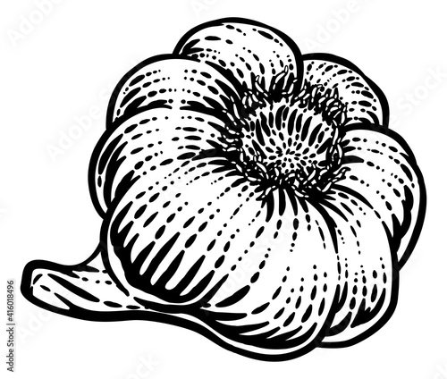 Wallpaper Mural Garlic vegetable illustration in a vintage retro woodcut etching style. Torontodigital.ca