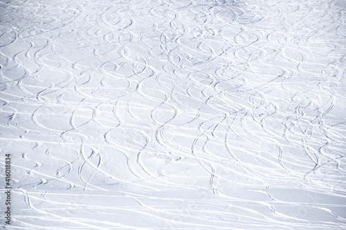 skii footprints in the snow photo