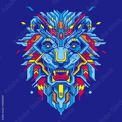 lion head illustration and tshirt design photo