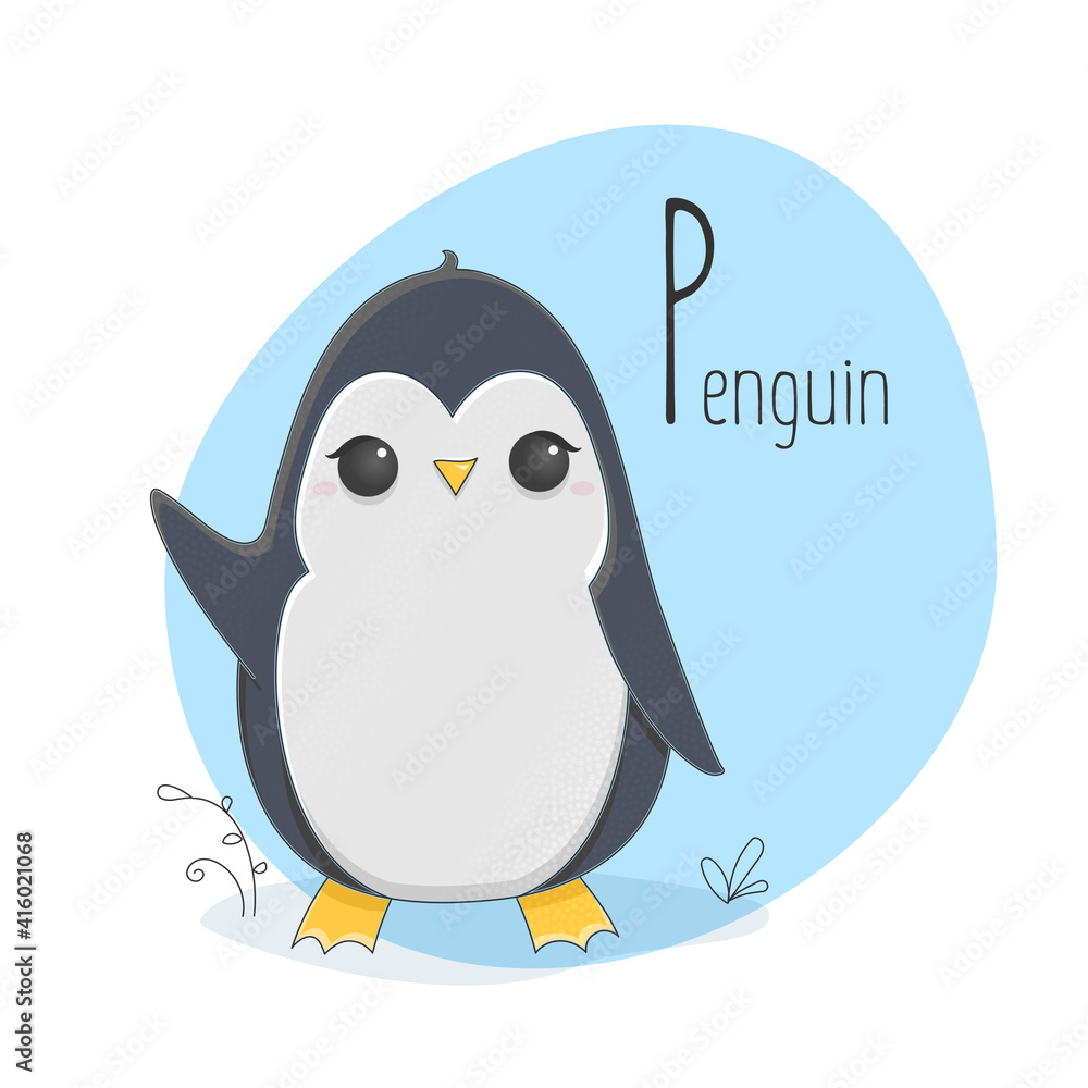 Obraz premium Alphabet letter animals children illustration penguin sketch