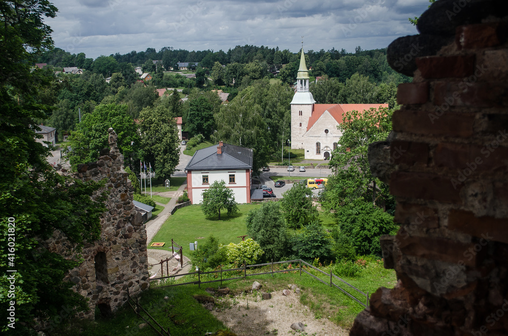 Panoramic view from above to small town Rauna in Latvia