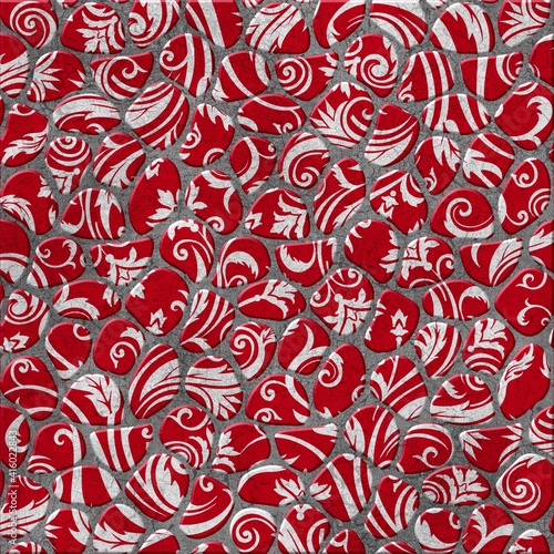 seamless patterned stone mosaic background in bright red color