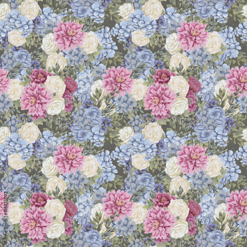 Watercolor floral seamless pattern. Hand painted flowers, greeting card template or wrapping paper © lolya1988
