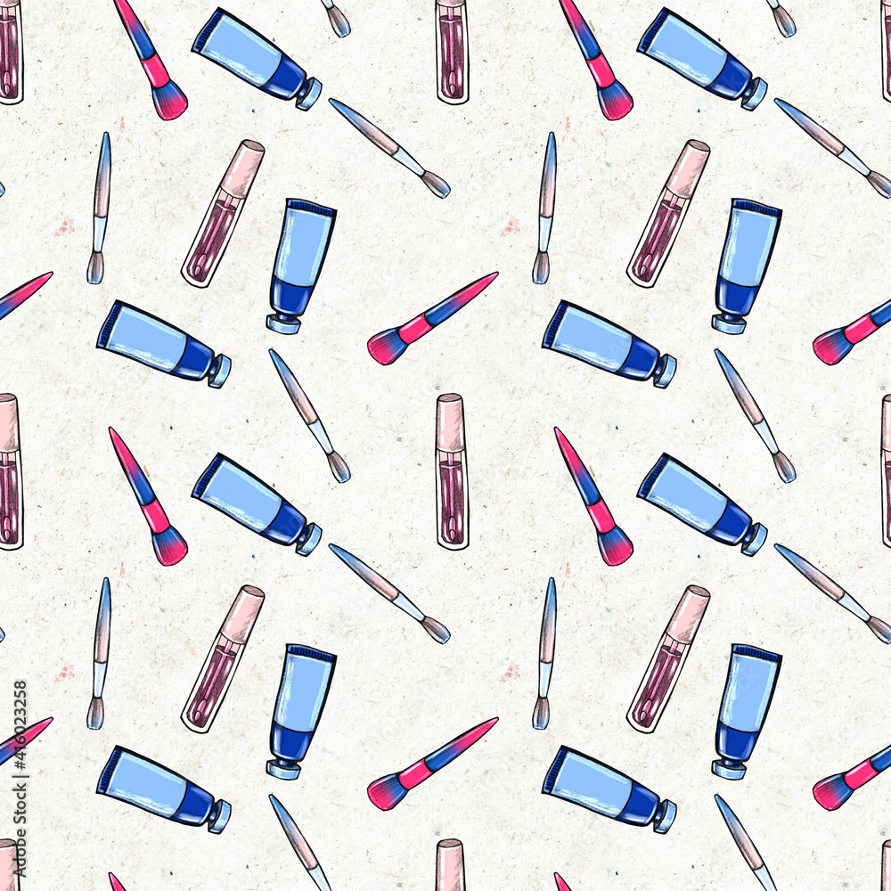 Make up seamless pattern. Hand drawn beauty background. Make up seamless pattern. Hand drawn beauty background.