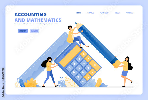 people holding calculators and pencils for accounting, financial and mathematics education illustrations. Can be use for landing page template ui ux web mobile app poster banner website flyer ads