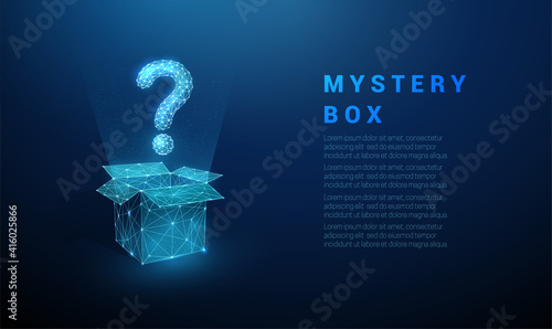 Abstract blue question mark flying from the open box.