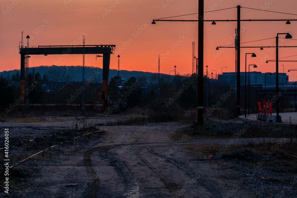 old railway at sunset