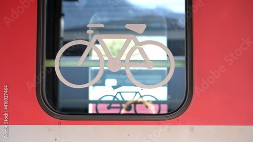 Obraz na płótnie locomotive symbol for bicycle transport in Bernina express red train - Unesco heritage world w salonie