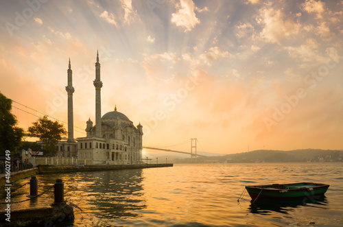 Bosphorus view at sunrise from Ortakoy square. Istanbul - Turkey photo