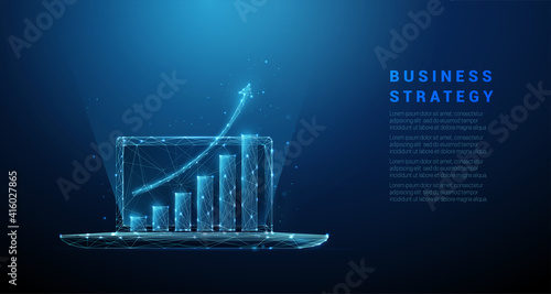 Abstract blue laptop with graph growing up