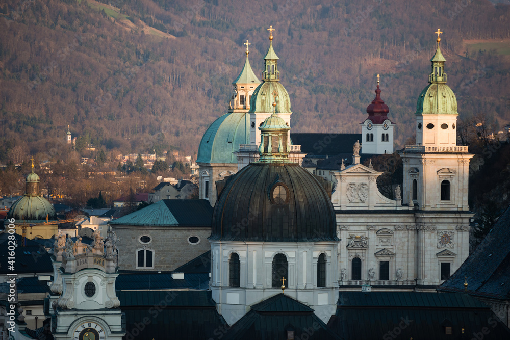Towers of historic city of Salzburg, Austria