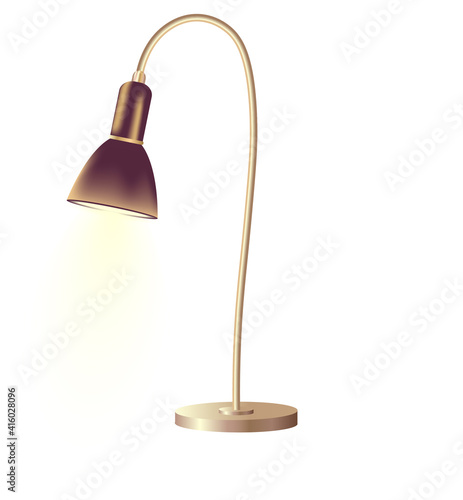 Flexible desk lamp isolated on white background, house decor element. Flat vector design