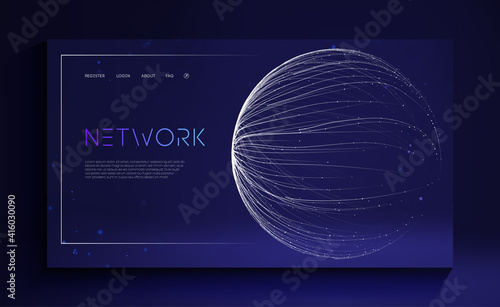 Technology Cloud World. Globe network fintech concept. Blockchain transfer satellite future communications vector background.