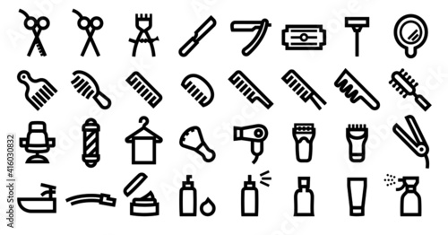 Barber Shop Icon Set (Bold outline version)