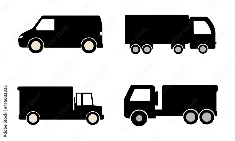 Set of truck icons with flat and minimal style vector. Usable as Icon, symbol or logo of various projects Set of truck icons with flat and minimal style vector. Usable as Icon, symbol or logo of various projects