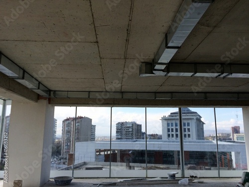 reinforced concrete building construction, interior photo. no plaster was applied. electrical cables were laid..