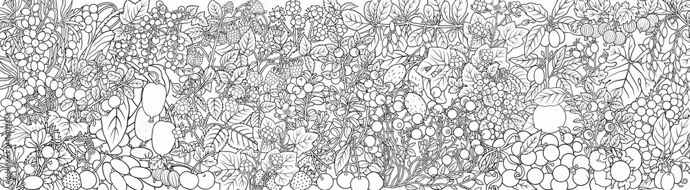 Berries, fruits hand drawn raster doodles banner Berries, fruits hand drawn raster doodles banner