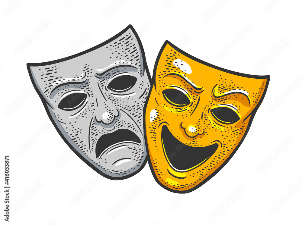 theater masks sketch raster illustration ilustración de Stock | Adobe Stock