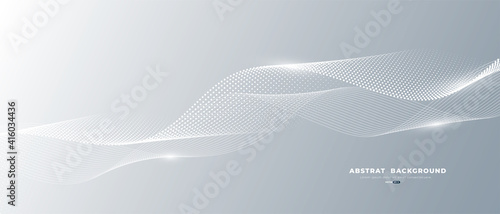 Grey white abstract background with flowing particles. Digital future technology concept. vector illustration.	