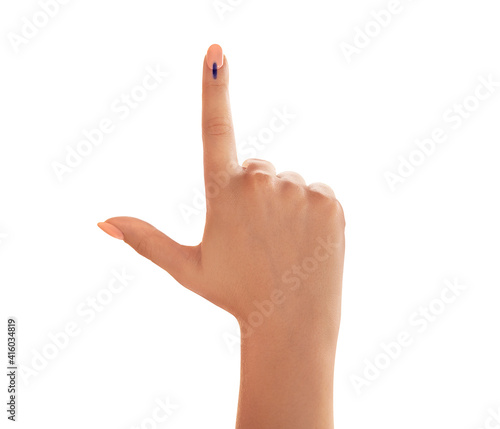 Εκτύπωση καμβά male Indian Voter Hand with voting sign or ink pointing out , Voting sign on fin