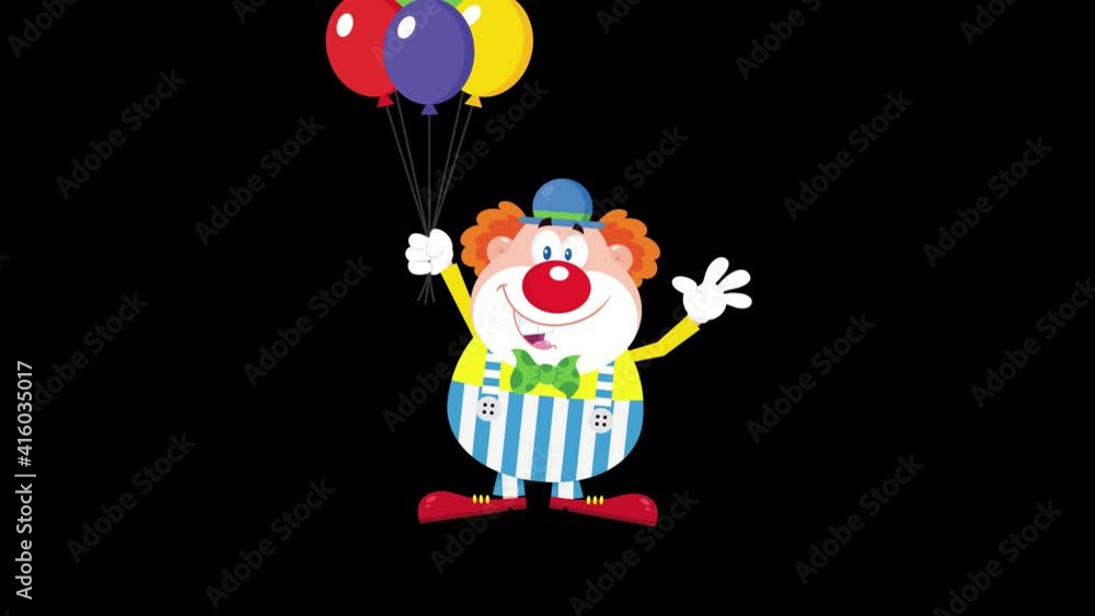 Birthday Funny Clown Cartoon Character With Balloons Flying. 4K Animation Video Motion Graphics Without Background Birthday Funny Clown Cartoon Character With Balloons Flying. 4K Animation Video Motion Graphics Without Background