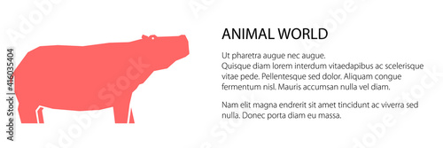 Pink hippo banner, animal world concept, vector illustration