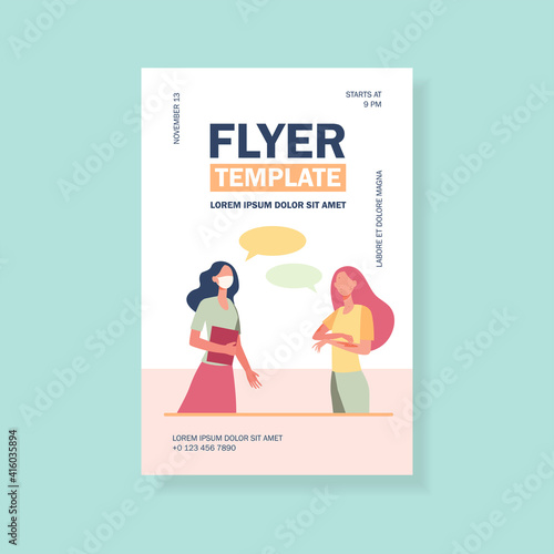 Woman in mask talking to chickenpox infected friend. Friends, students, speech bubbles flat vector illustration. Healthcare, infection risk concept for banner, website design or landing web page