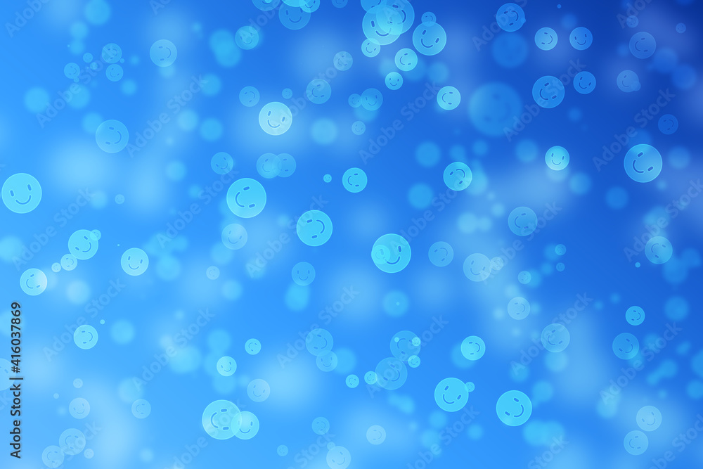 Blue bokeh background on happy face pattern. Blue bokeh background on happy face pattern.