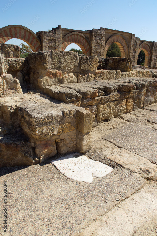 Córdoba (Spain). Archaeological remains next to the Porticoed Archery of the Medina Azahara monumental complex Córdoba (Spain). Archaeological remains next to the Porticoed Archery of the Medina Azahara monumental complex