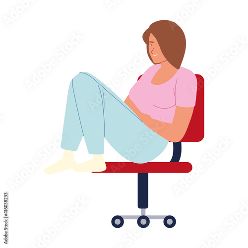 young woman sitting in the office chair resting, procrastination isolated design