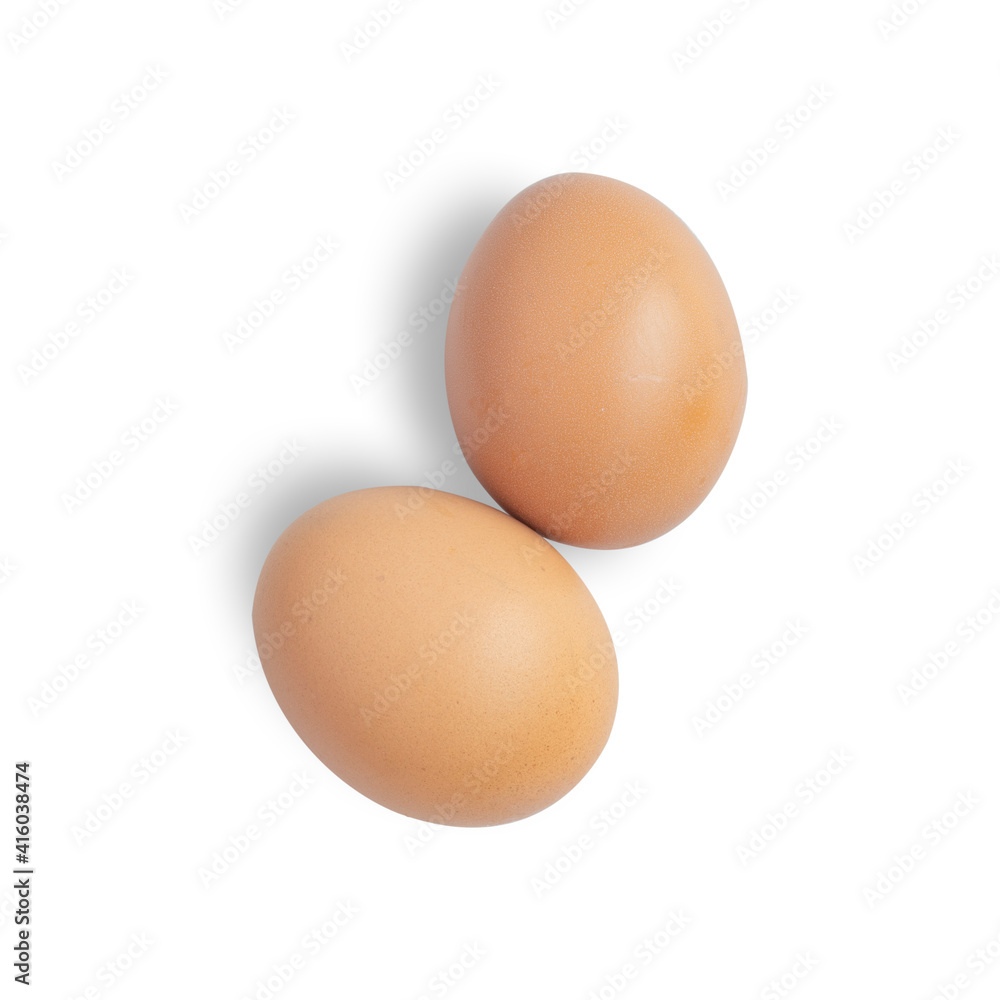 Two brown egg on isolated white background. Top view clipping part for further use. for further use. Two brown egg on isolated white background. Top view clipping part for further use. for further use.