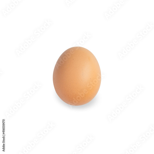 One brown egg on isolated white background, Top view, clipping part for further use. for further use.