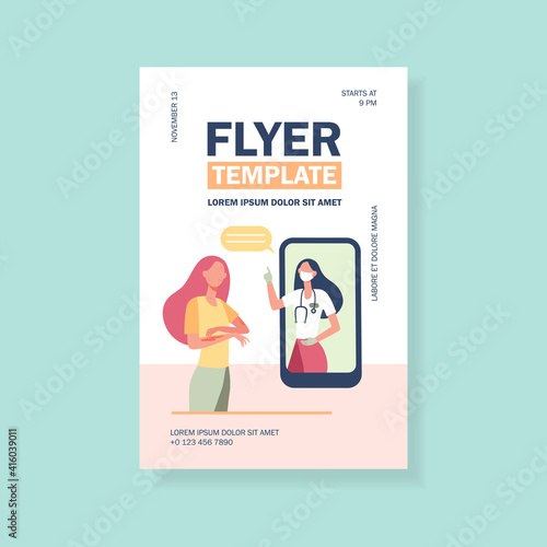 Patient with chickenpox spots consulting doctor online. Contagious patient, infection, rash flat vector illustration. Medical help, treatment concept for banner, website design or landing web page